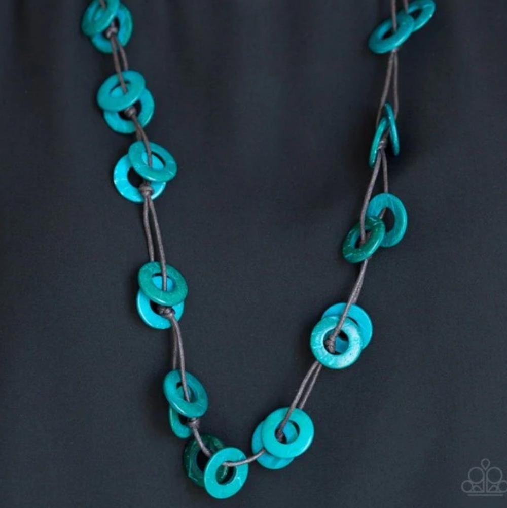 Paparazzi Teal Loop Necklace & Earring Set - Picture 5 of 13